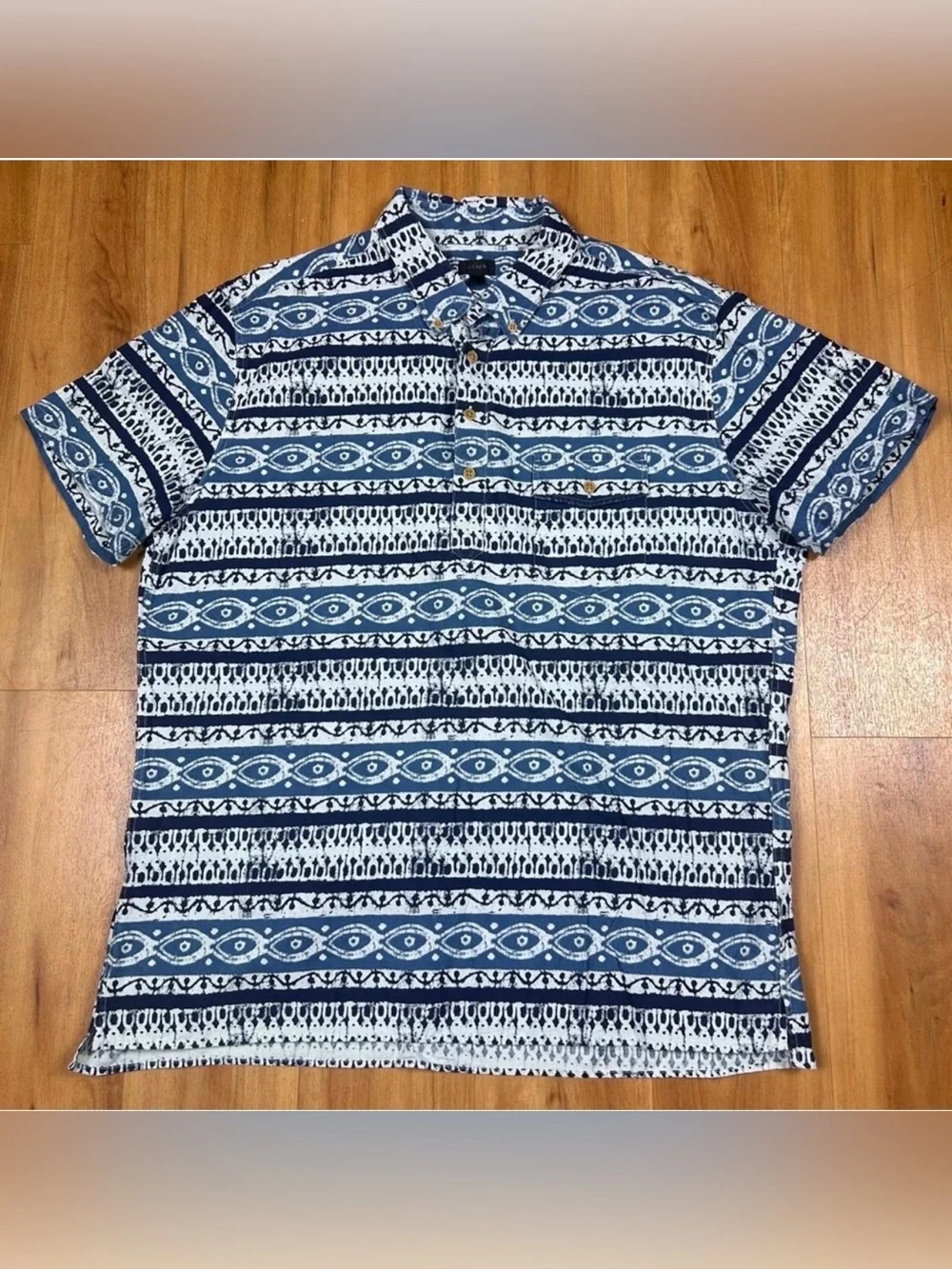 J Crew Blue Geometric Shirt XL Short Sleeve Casual Summer Button Up Mens